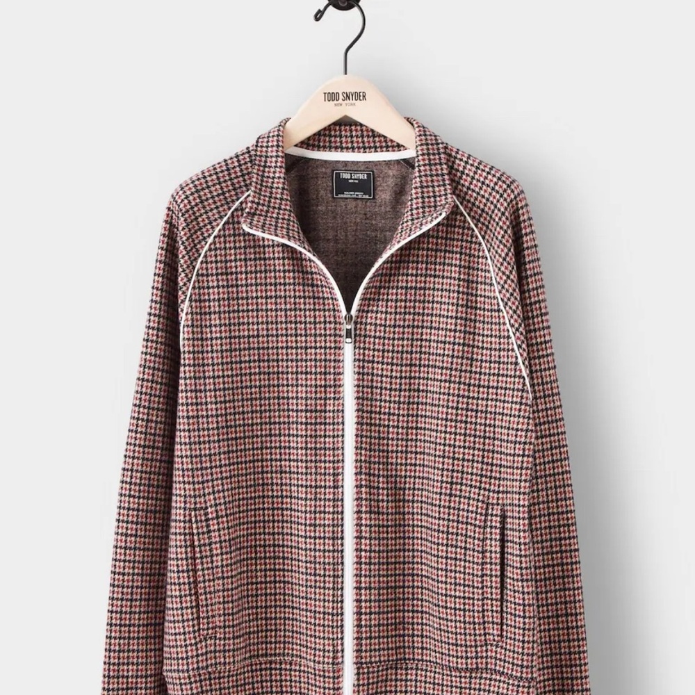 Todd Snyder Wool Houndstooth Zip Up Track Jacket